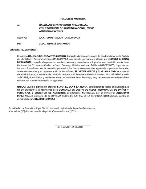 Fijacion De Audiencia Derecho Proc Civil Ii Fijacion De Audiencia Al