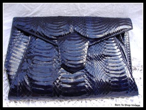On Sale Vintage Jrenee Clutchnavy Blue Genuine Snake Skin Leather