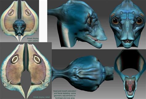 An Alien Creatures Head Is Shown In Three Different Views