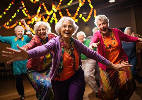 Premium Ai Image A Group Of Old Grannies Participating In A Lively Dance Class Their Movements
