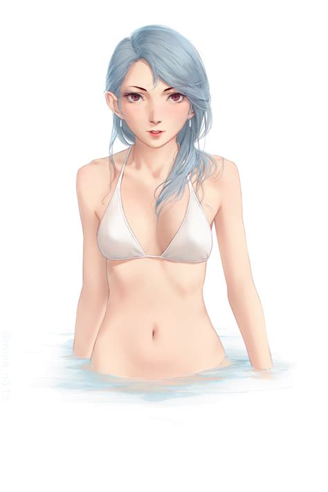 Miura N315 Niijima Sae Persona Persona 5 Highres 1girl Asymmetrical Hair Bikini Breasts