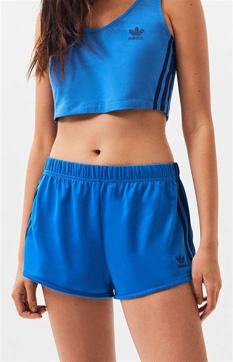 adidas womens blue 3 sports shorts outfit athleisure women striped shorts