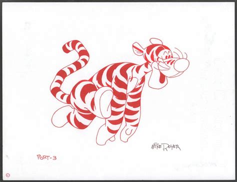 Winnie The Pooh Disney Red Ink Drawing Concept Art Tigger Running By