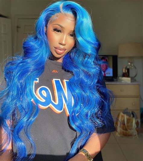 vintagelyric1 on instagram “💎” blue hair black girl long hair styles blue lace front wig