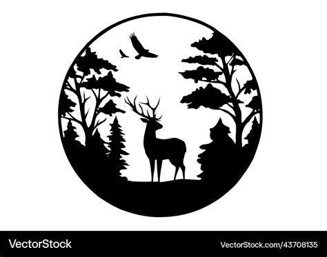 Mountain Wildlife Wood With Deer Silhouette Vector Image