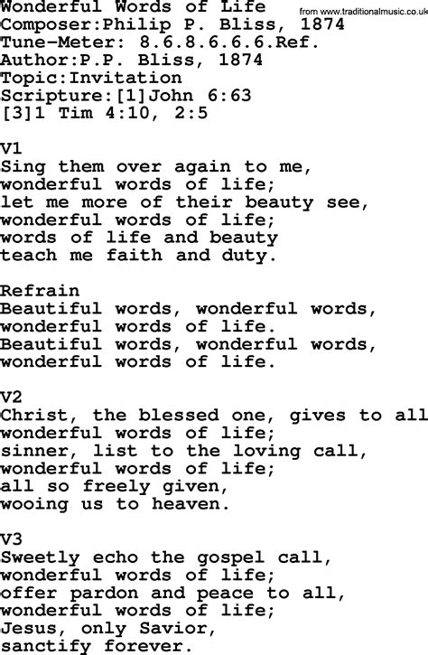Adventist Hymn Wonderful Words Of Life Christian Song Lyrics With Pdf
