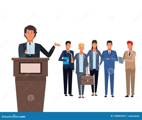 Man In A Podium With Audience Stock Vector Illustration Of President
