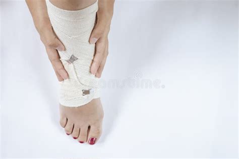 Twisted Bandaged Ankle With Bruise On White Background Athlete Runner