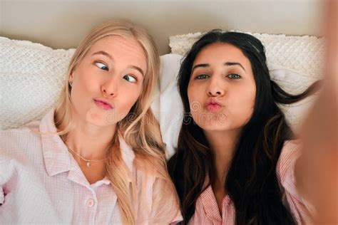 Funny Playful And Portrait Of Women With A Selfie For A Memory Friendship Or Comic Together