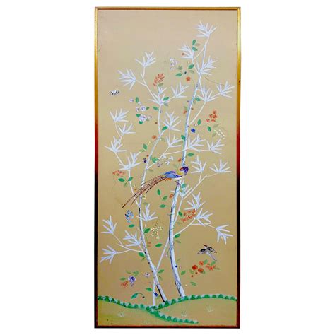 Gracie Handpainted Silk Chinoiserie Panel With Goldleaf Frame 1 Of 2