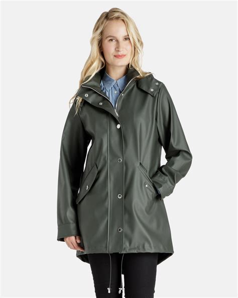 Michaela Rubberized Rain Coat With Removable Hood Womens Raincoats