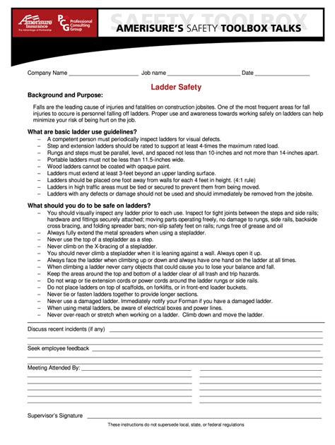 Fillable Online Toolbox Talk Ladder Safety Doc Fax Email Print