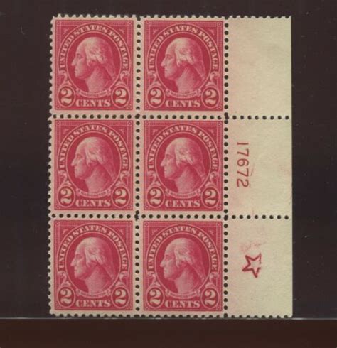 554 Washington Mint Plate Block Of 6 Stamps Nh With 5 Point Star 554