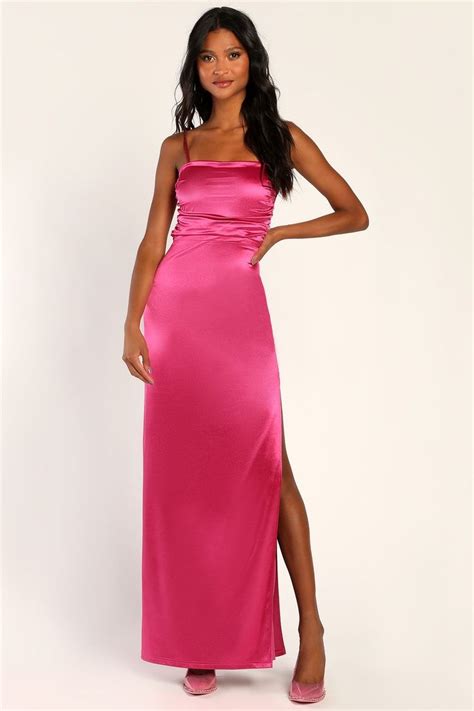 hot pink maxi dress back cutout dress ruched maxi dress lulus hot pink long dress hot