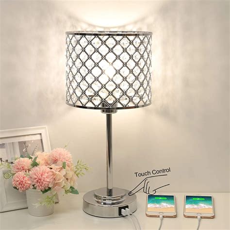 Buy Crystal Table Lamp With 2 Usb Ports 3 Way Dimmable Bedside Touch Lamp Decorative Nightstand