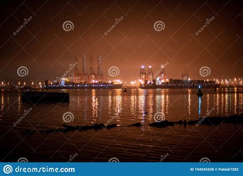 Durban Harbour At Night Lights Reflected On Water Editorial Stock Photo