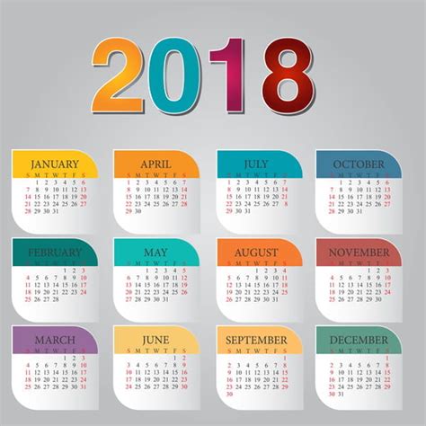 Colorful Calendar 2018 Template Vector Design Eps Uidownload