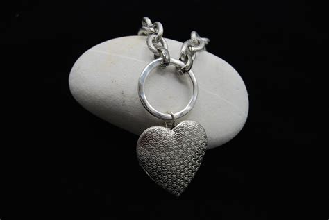 Stainless Steel Heart Locket Statement Silver Heart Necklace Etsy