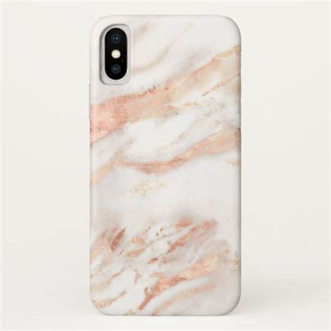 The Marble Iphone Case Is Shown In White And Rose Gold With An Orange