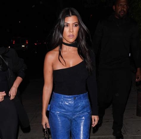 kourtney kardashian 40 slays in sexyone shoulder top and blue leather pantsfor night out in la