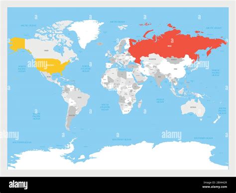 Estados Unidos Y Rusia Destacaron El Mapa Político Del Mundo Ilustración Vectorial Imagen