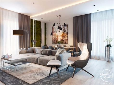 Modern Open Plan Living Room With Stunning Lighting Designs In Minsk
