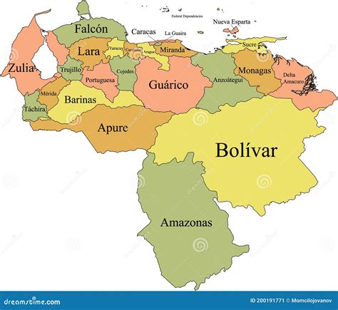 Map Of Administrative Division Of Venezuela Stock Vector Illustration