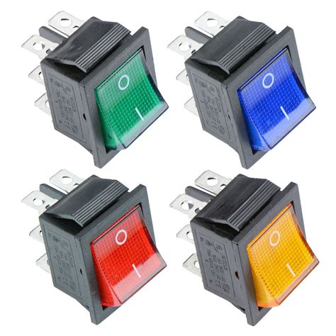 Red Blue Green Yellow Illuminated On Off Rectangle Rocker Switch 220v