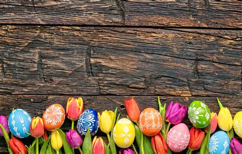 Wallpaper Colorful Easter Tulips Happy Wood Flowers Tulips