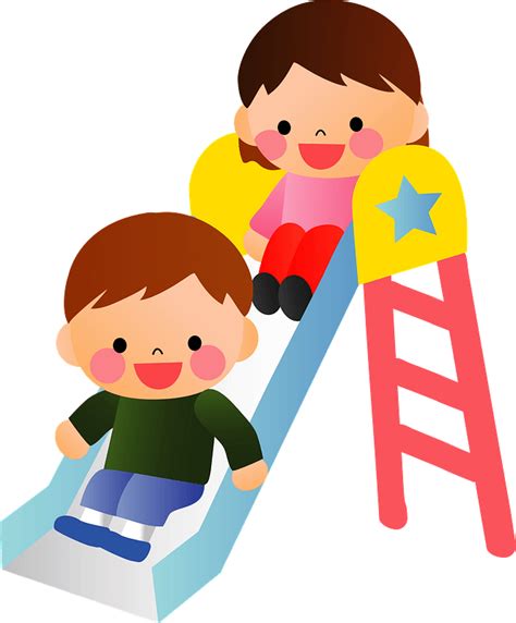 Children Are Playing On A Playground Slide Clipart Free Download
