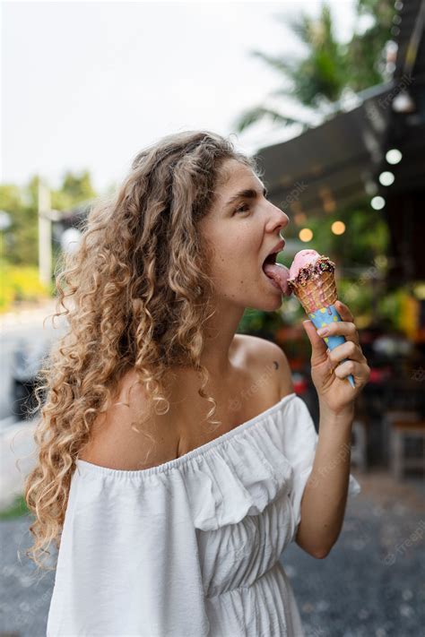 Free Photo Side View Woman Licking Ice Cream Cone