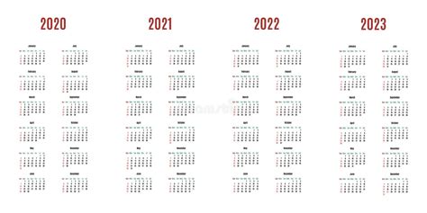 Calendar 2020 2021 2022 2023 Years Week Starts On Sunday Vertical