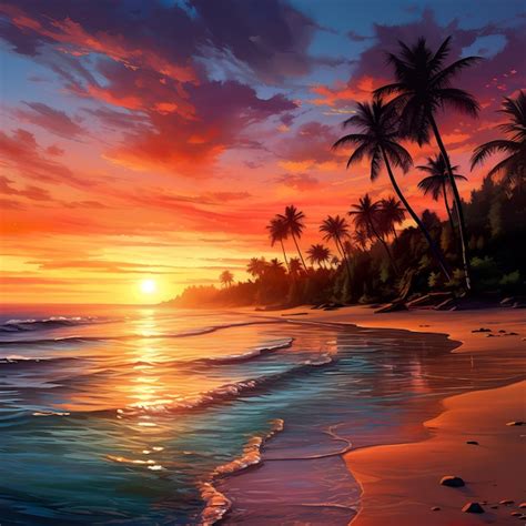 Premium Ai Image Aesthetic Refreshing Tropical Beach View Of Sunset