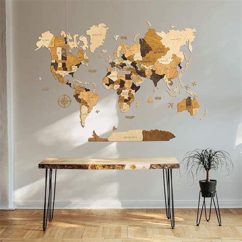 Wood Wall Art Wall Map Of The World Map Wooden Travel Push Pin Map