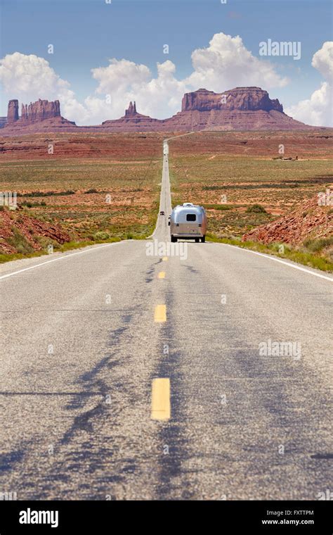 Travel Trailer On Highway Monument Valley Arizona Stock Photo Alamy