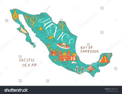 Mexican Attractions Tourists Travelers Map Poster Stock Vector Royalty