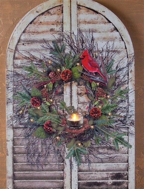Shutter With Cardinal And Wreath Radiance Lighted Wall Art W Timer X46857