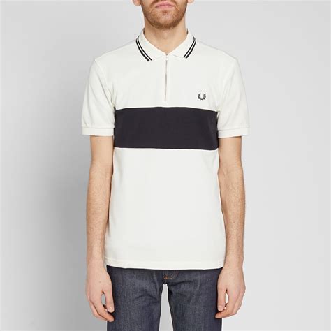 Fred Perry Panelled Zip Neck Retro Polo Light Ecru End Kr