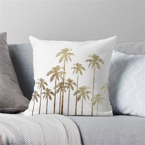 Glamorous Gold Tropical Palm Trees On White Throw Pillow For Sale By