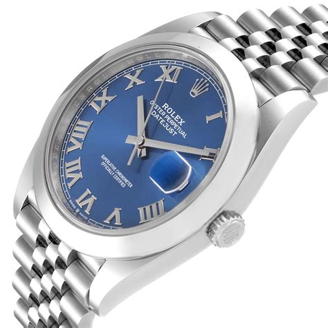 Rolex Datejust 41 Blue Roman Dial Steel Mens Watch 126300 Unworn