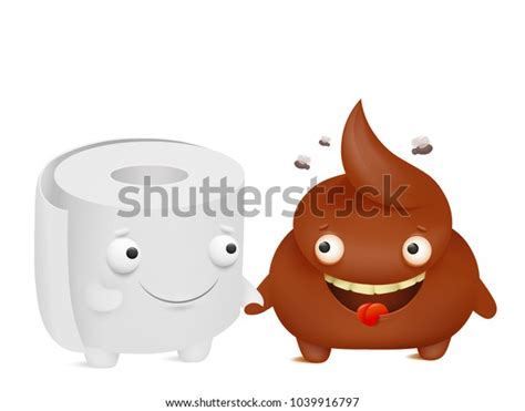 Toilet Paper And Poop Cartoon Emoji Characters Best Friends Vector