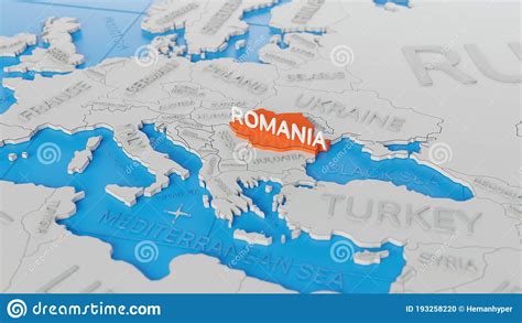 Romania Highlighted On A White Simplified 3d World Map Digital 3d