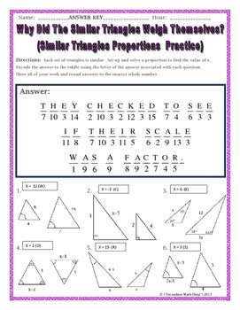 Similar Triangles - Proportions Practice Riddle Worksheet | TpT