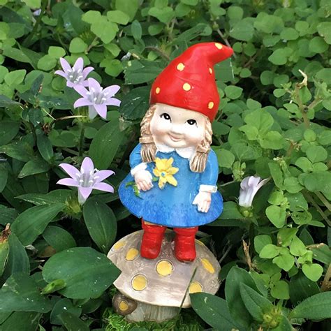fairy garden miniature gnome girl figurine on a mushroom etsy