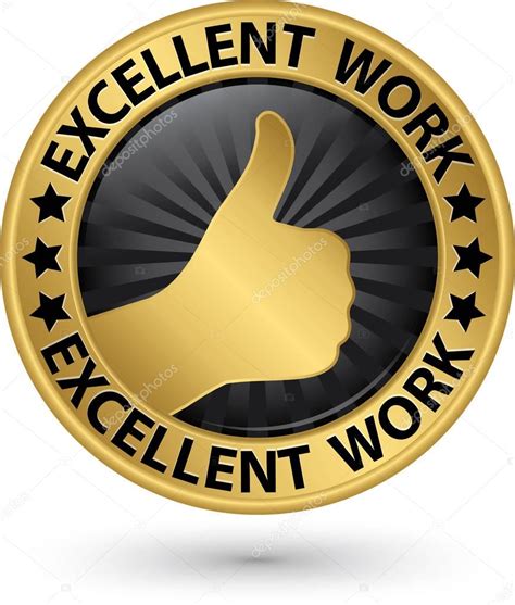 Excellent Work Golden Sign With Thumb Up Vector Illustration — Stock