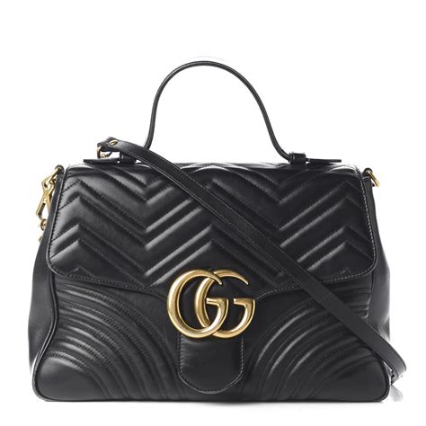 Gucci Calfskin Matelasse Medium Gg Marmont Top Handle Bag Black 573782
