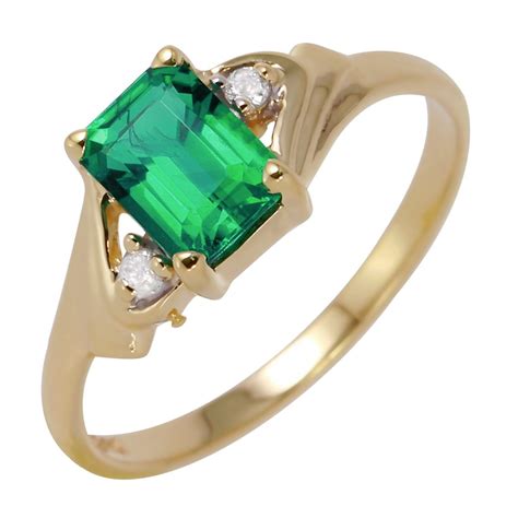 10kt Yellow Gold Created Lab Emerald And Diamond Ring 455