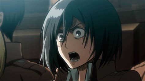 Safebooru 1girl Animated Animated  Black Eyes Black Hair Mikasa Ackerman Open Mouth Scar