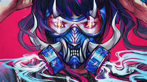 Oni Mask Anime Girls Smoke Pink Artwork Wallpaper Resolution