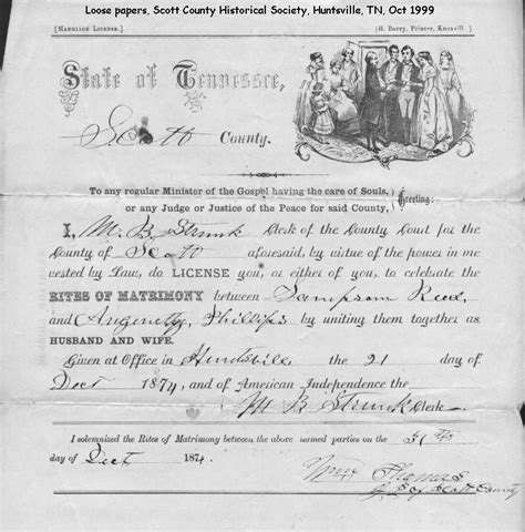 Scott Co Tn Marriages 1871 1880